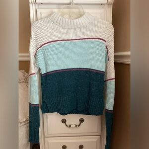 SO Women's Colorblock Sweater - Teal, White, Pink